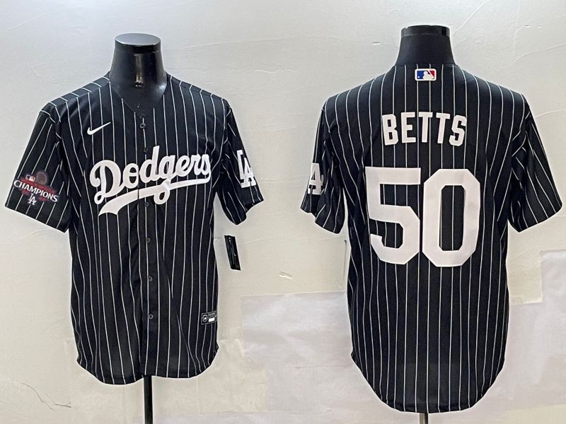Men Los Angeles Dodgers 50 Betts Black Stripe Jointly Name 2025 Nike MLB Jersey style 2